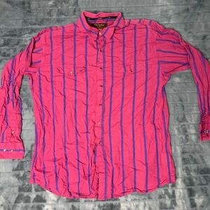 Walls Authentic Ranch Wear Mens XL Pink Purple Striped Western Shirt Cotton